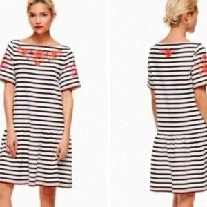 Kate Spade Broome Street, Drop Waist, Embroidered, Cotton Stripe Dress Size Smal
